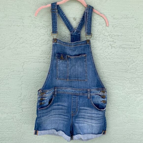 Eunina Sz L Amelia Cut Off Denim Bib Overalls - Picture 1 of 14